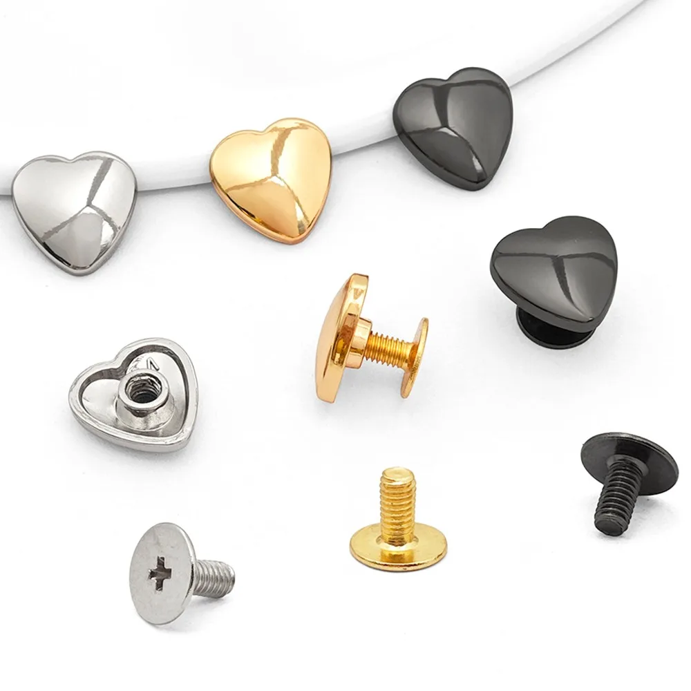 20pcs 14mm Size Decorative Stud Rivets Gold/White/Bronze Color Back Stud Design Heart Shape Rivets Crossing Screw