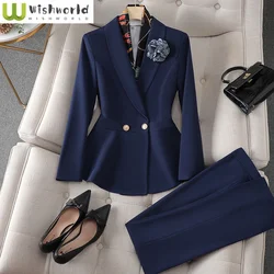 Herfst nieuwe taille afslankjas blazer potloodbroek tweedelige set elegante dames kantoorpak set outfits