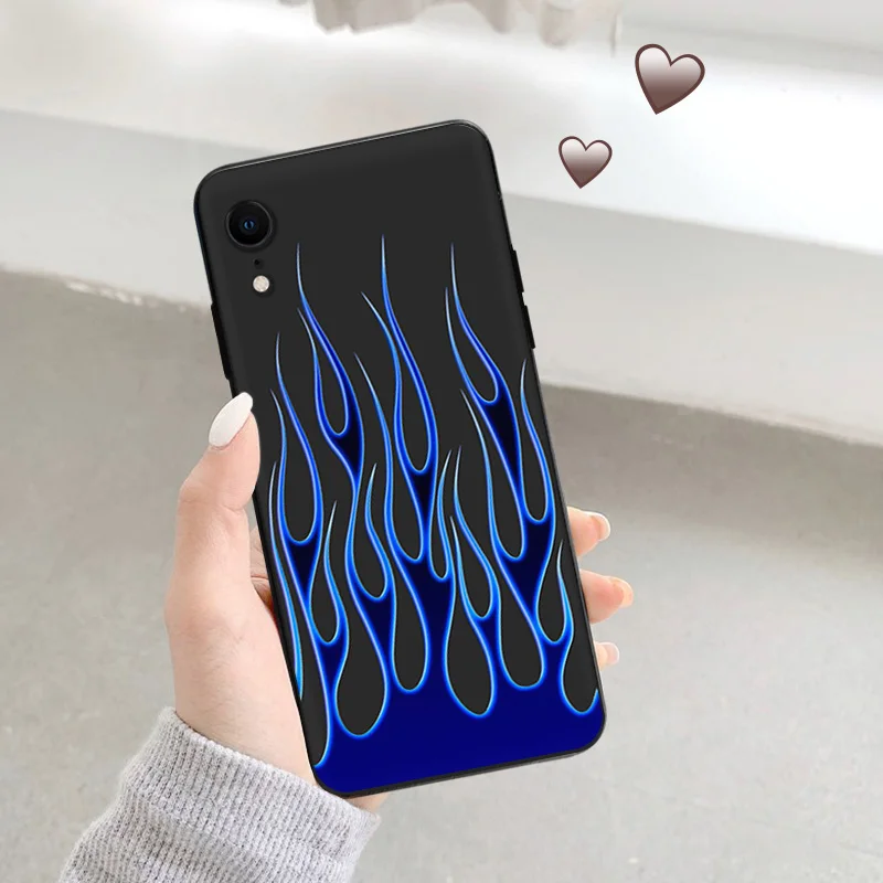 Phone Case for iPhone 14 13 15 Pro Max 12 11 Pro XS Max XR X SE 7 8 6s Blue purple red Flame Sea wave Black Cover Silicone Cases