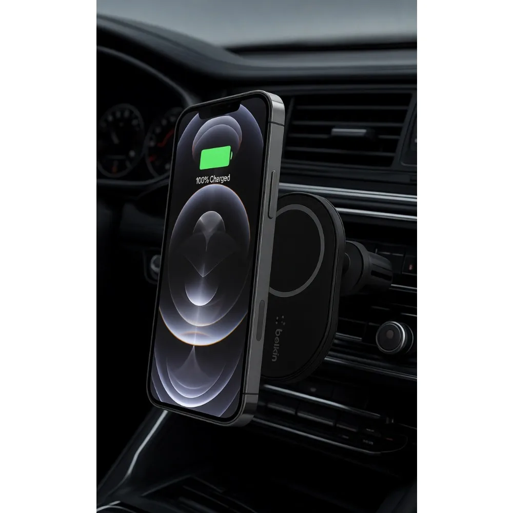 

Магнитное беспроводное автомобильное зарядное устройство 10 Вт с креплением на вентиляционную решетку и блоком питания для новейших телефонов, черное