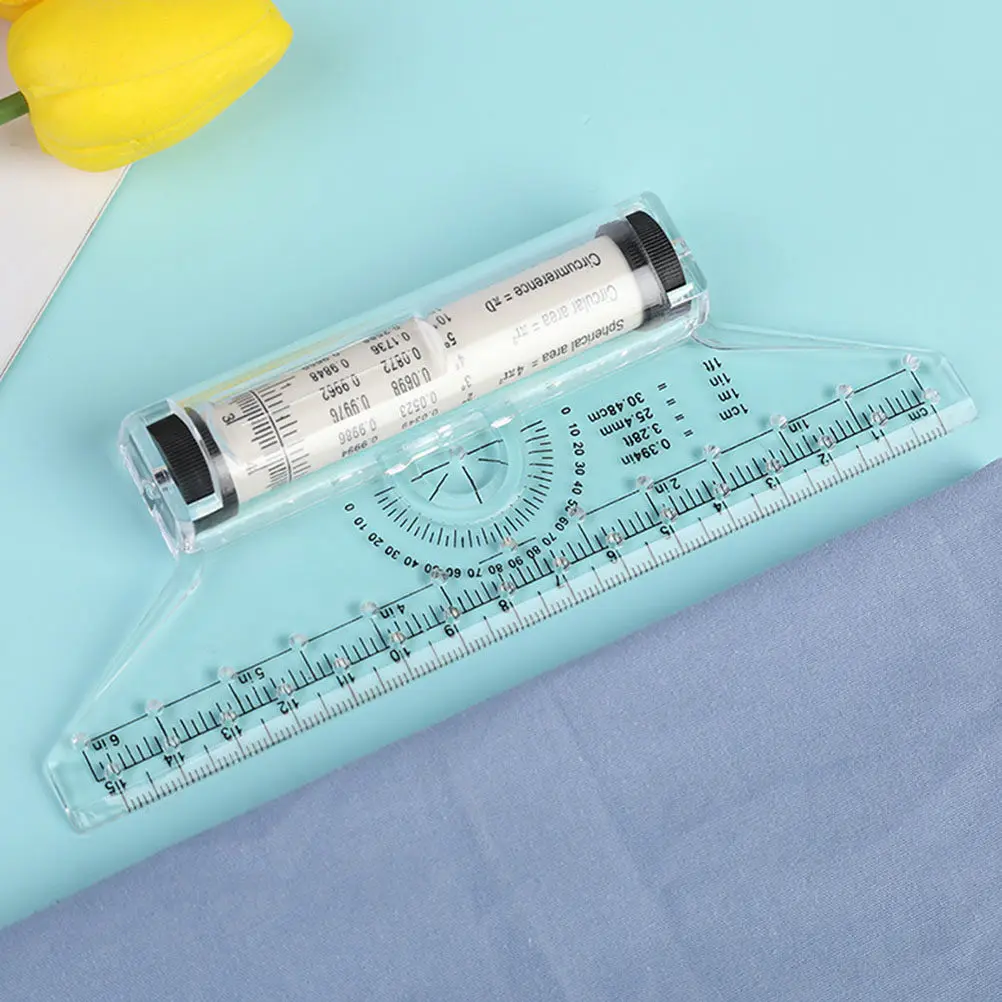 Multi-Purpose Plastic Rolling Ruler for Drawing Design Drafting Parallel Ruler with Protractor Angle Scale Circle Template