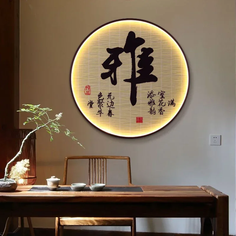 Mesa de chá fundo pintura parede lâmpada parede, sala estar entrada escada zen quarto decoração nova atmosfera chinesa