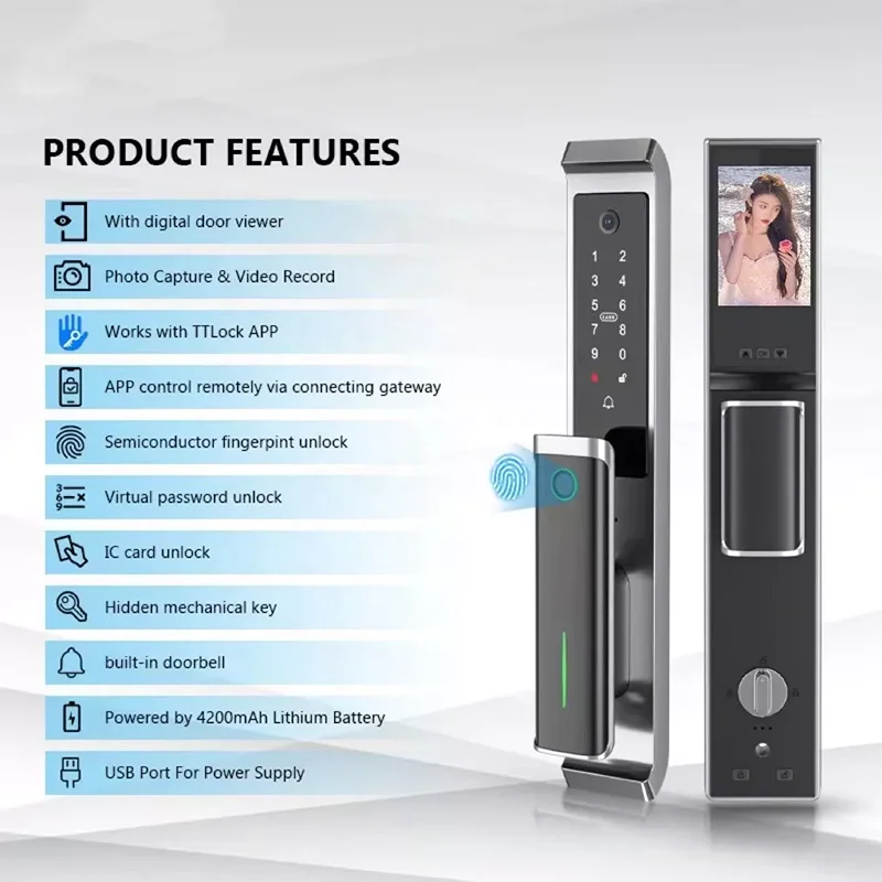 TTlock APP Smart Door Lock Alexa Google Home Fully Automatic Electric Smart Digital Door Lock fingerprint code camera lock