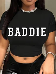 Letter Print Crew Neck Crop T-Shirt Casual Short Sleeve T-Shirt for Spring & Summer Women's Clothing Aesthetic Clothes