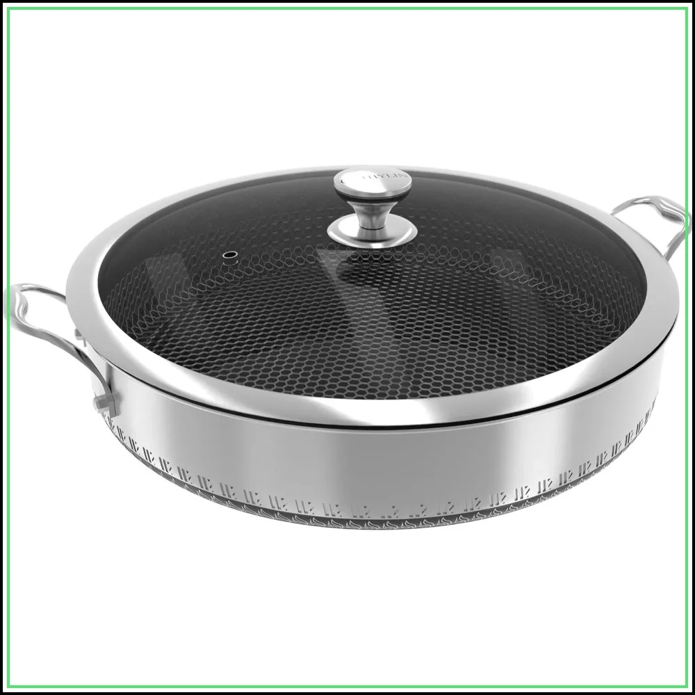 

12.5" 7QT Hexagon Nonstick Saute Pan with Lid, 316L Stainless Steel, Two Handles, PFOA Free, Oven Safe
