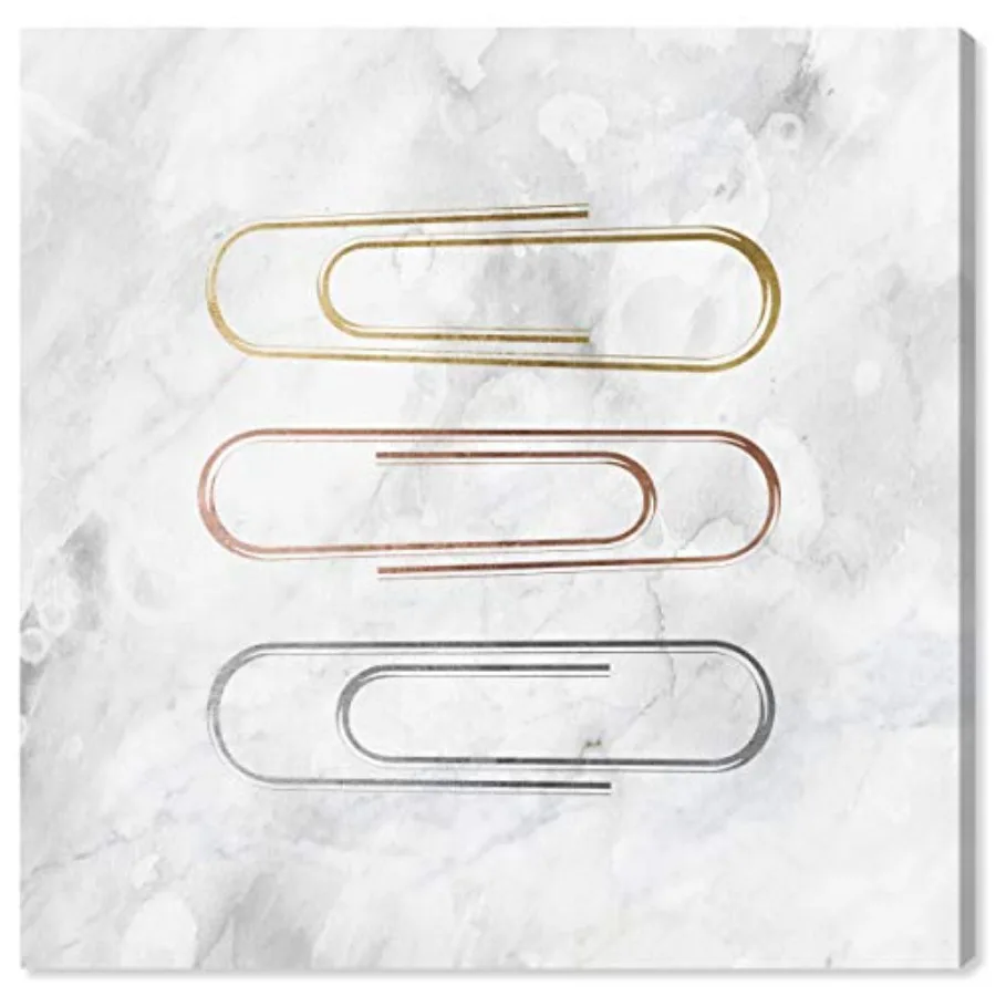 

Office Wall Art Canvas Prints 'Metallic Paper Clips' Home Décor 16" x 16" Gold Pink