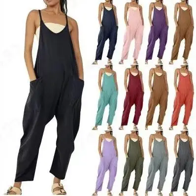 

Женский комбинезон с карманами на молнии, на бретелях, с низкой талией, из тонкой ткани, в деловом стиле, длина 7/8