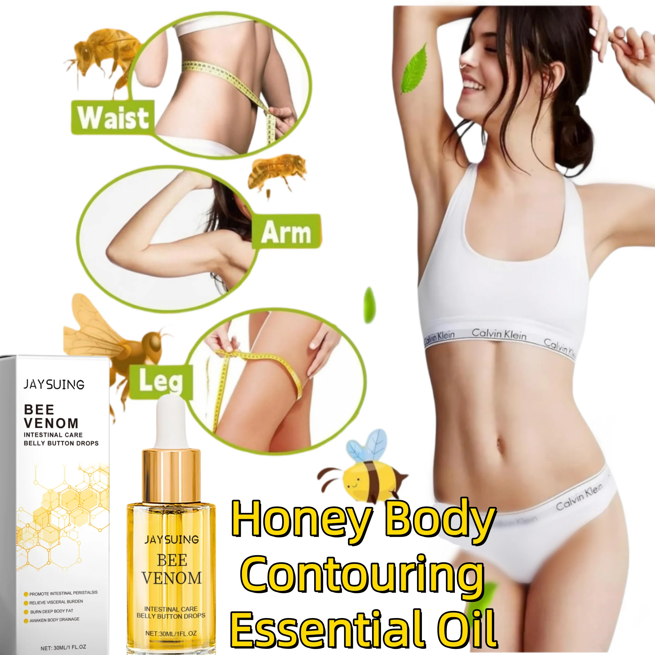 Honey Body Contouring Essential Oil,Bee Venom Micro Sculpt Tech,. Rosemary Lipolysis Booster,Honey Infused Dimple Eraser,Jojoba Liquid Bio Identical Hydration,Moisture Lock Shield With Mineral Oil,Advanced Thermal Free Contouring,Clean Beauty