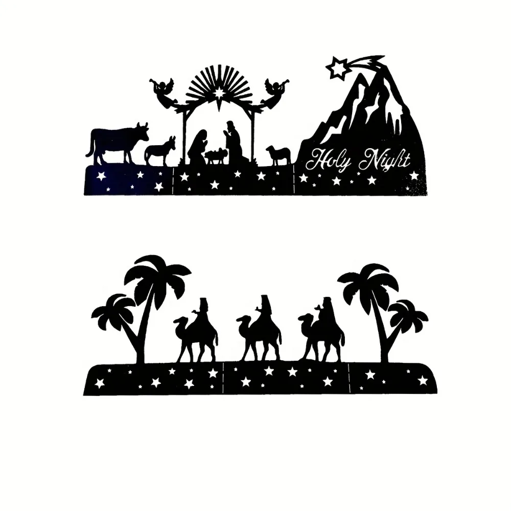 CIFBUY Iron Wall Art Santa Sled Silhouette Metal Sign Nativity Decor For Indoor Outdoor Fireplace Tabletop Elegant Home Decorati - view 5