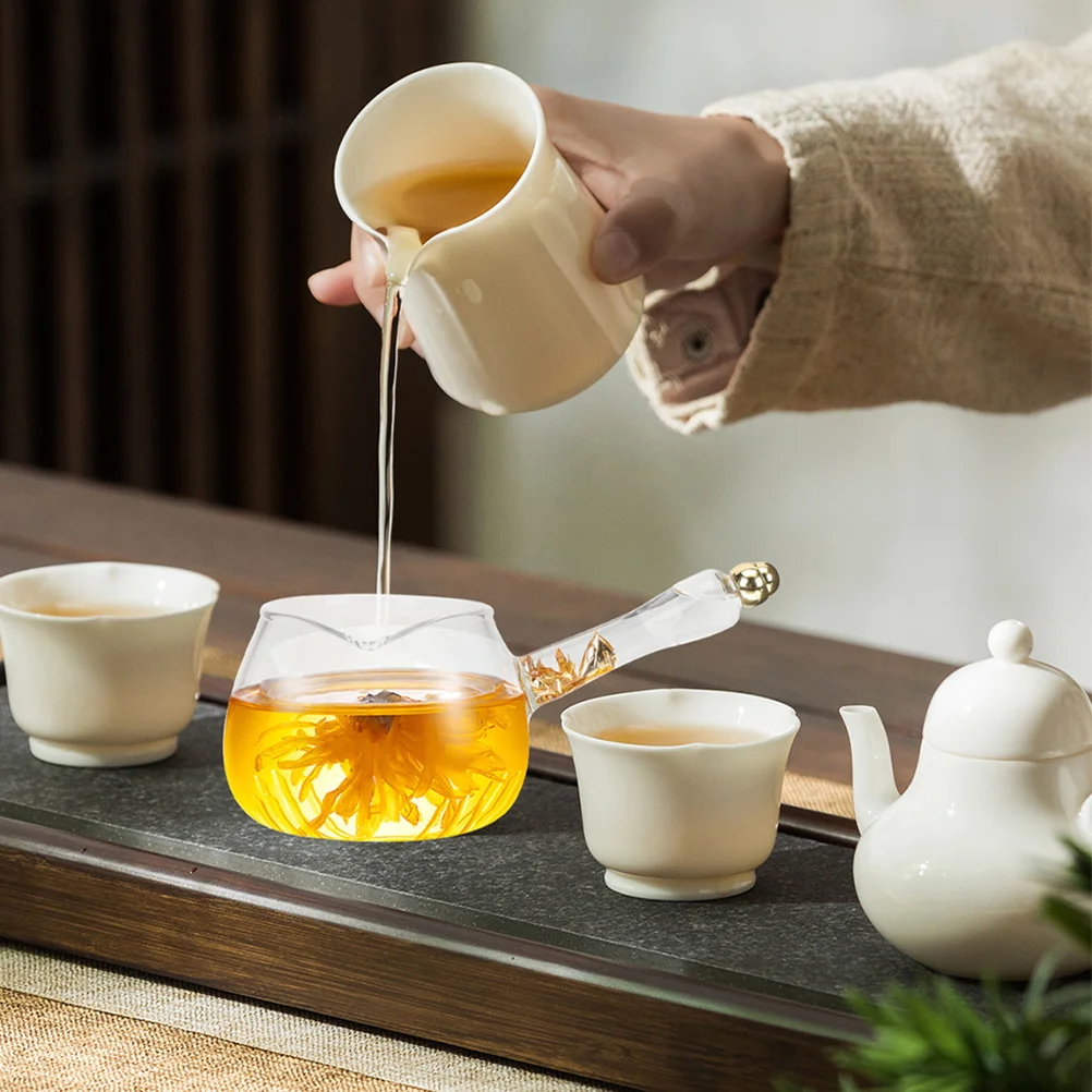 

2Pcs Glass Gongfu Cha Hai Heat Resistant Thickened Side Handle Tea Pitcher for Precise Pouring Gongfu Tea Ceremony Home Office