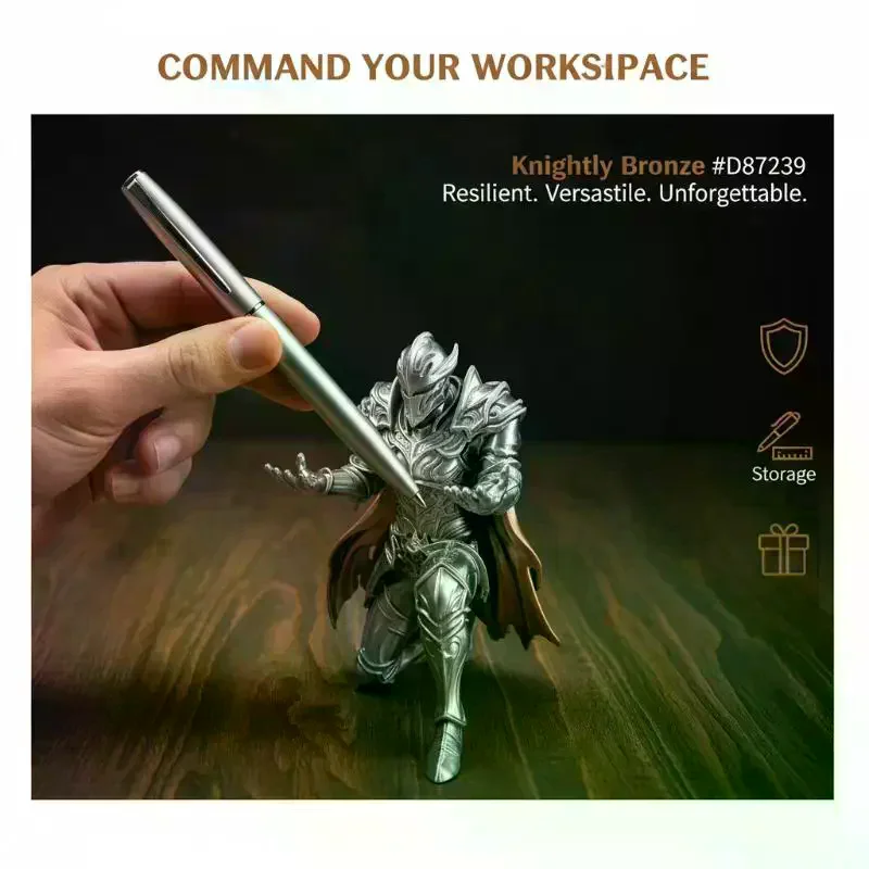 3D Printed Kneeling Knight Pen Holder Dark Fantasy Medieval Warrior Statue Desktop Organizer Plastic Stand Home Office Decor