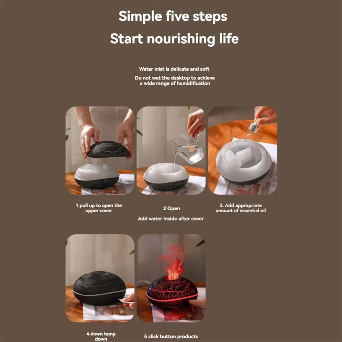 T33C Colorful Volcano Diffuser 200ml Ultrasonic Flame Fire Humidifier with Auto-Off Protection Cool Mist Diffuser B