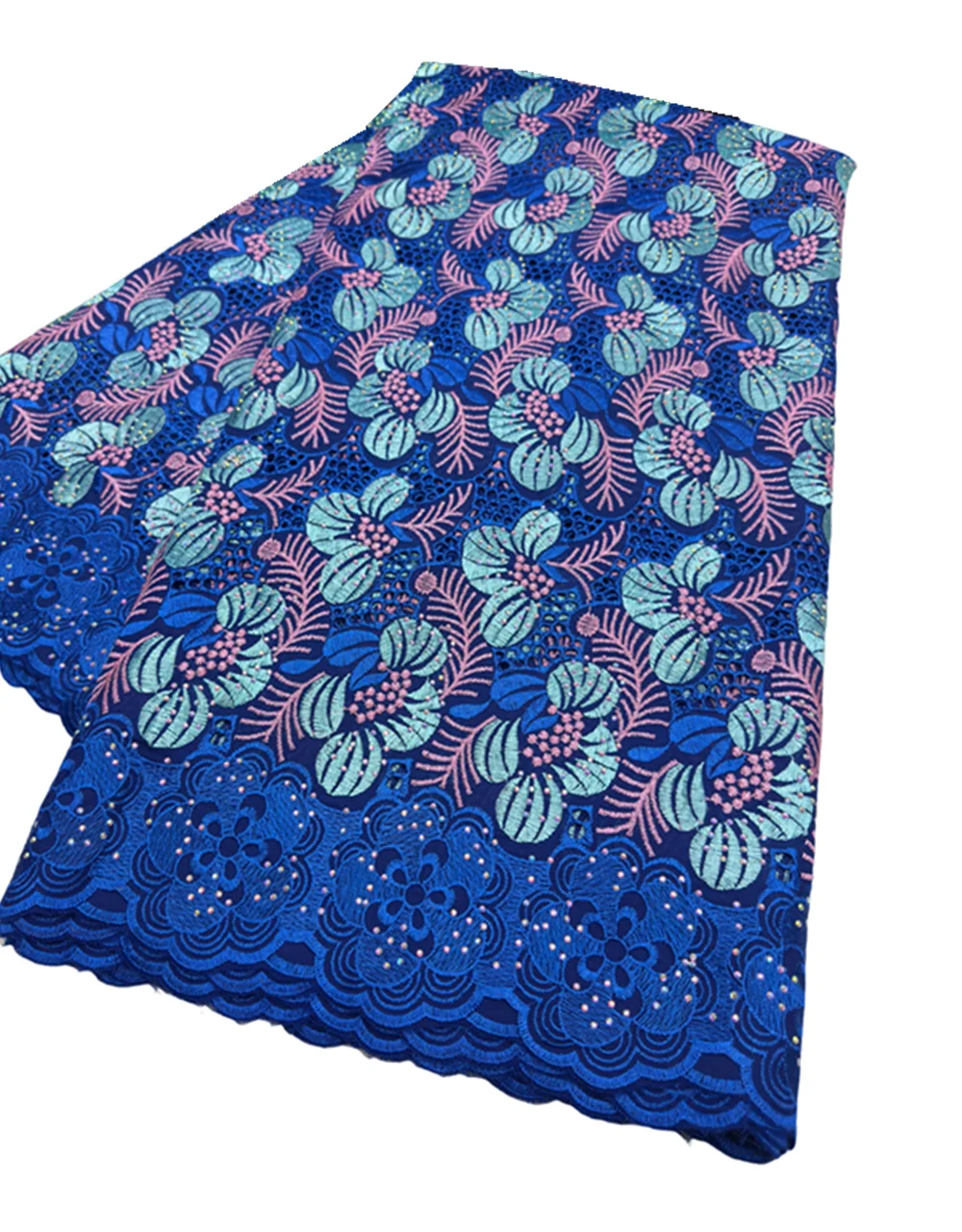 

Новейшая африканская кружевная ткань с вышивкой, 5 ярдов, швейцарский хлопковый вуаль-кружево с камнями для пошива женских свадебных платьев 23A09