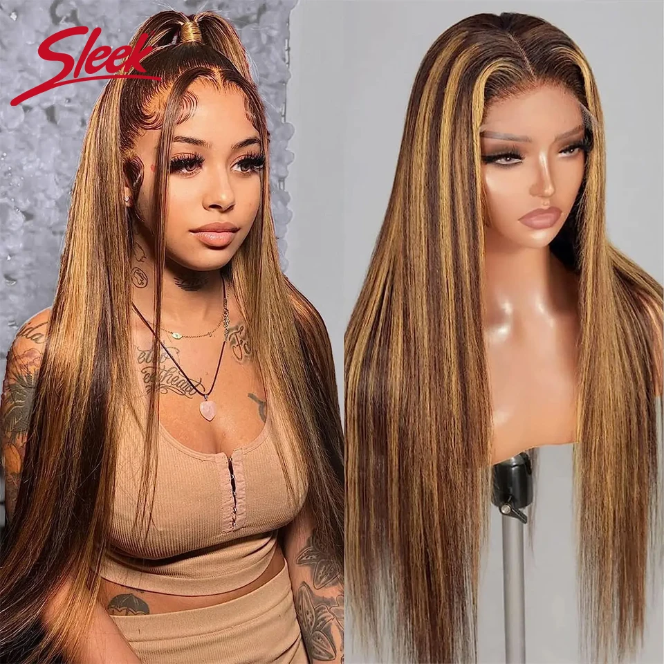 Sleek Blond P4/30/27 Brazilian Straight 13*6 T Lace Front Human Hair Wigs For Black Women Pre Plucked Brazilian Remy Hair Wigs