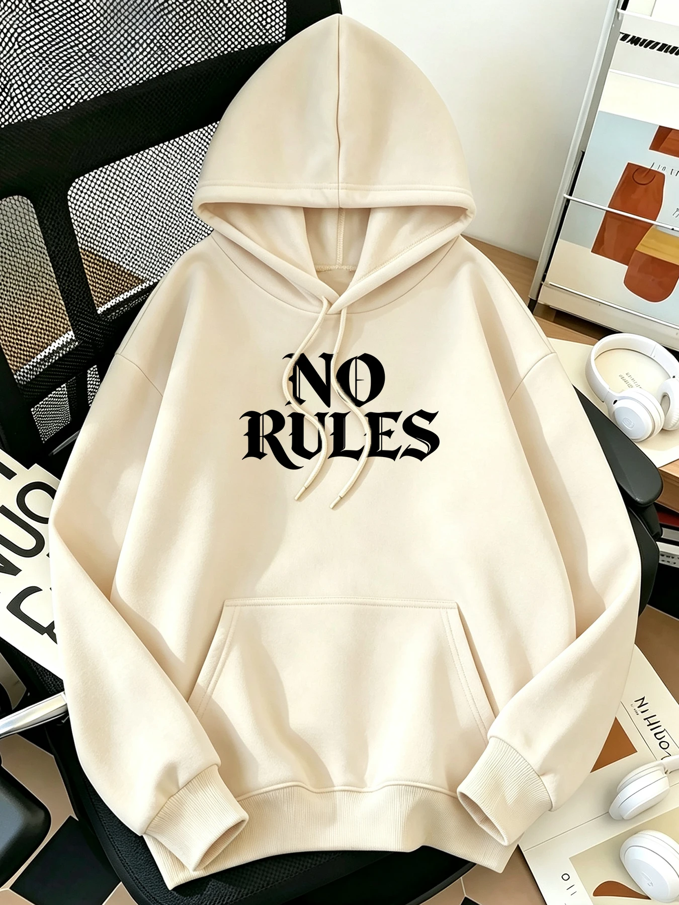 No Rules Art Letter Prints Woman Street Loose Clothes Autumn Casual Hoodies Soft Sport Sportswears Hip Hop Y2K All-Match Top