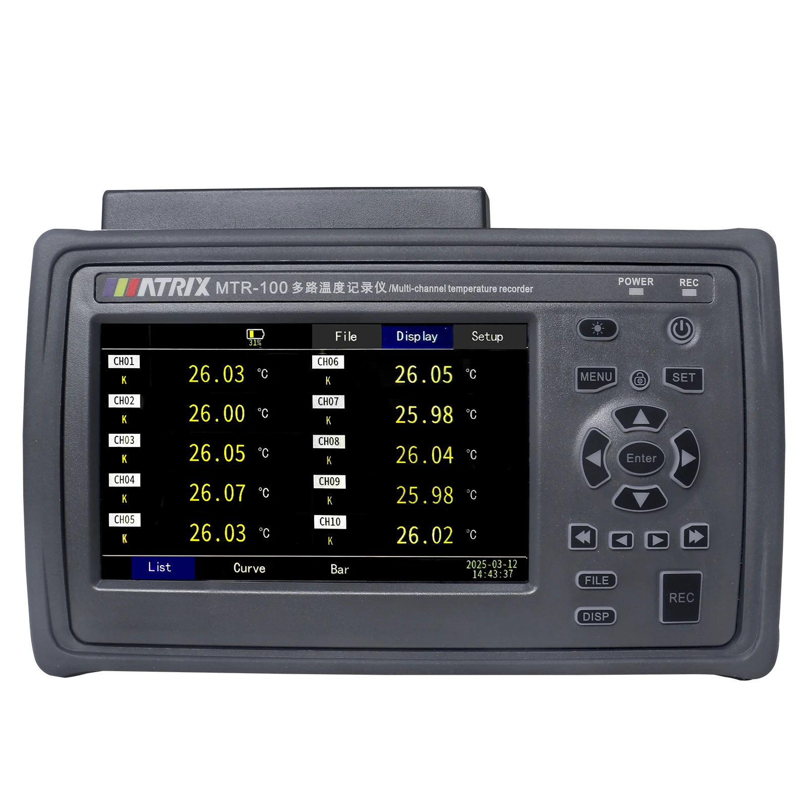 

MATRIX MTR100 10 Channel Touch Screen Temperature Controller Data Recorder Paperless USB OEM/ODM Customizable Plastic Digital
