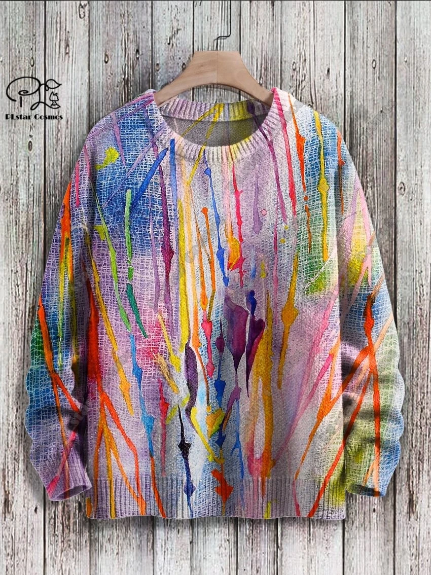 Gloednieuwe 3D-geprinte retro kleurrijke kunstprint authentieke lelijke trui winter casual unisex trui F-8