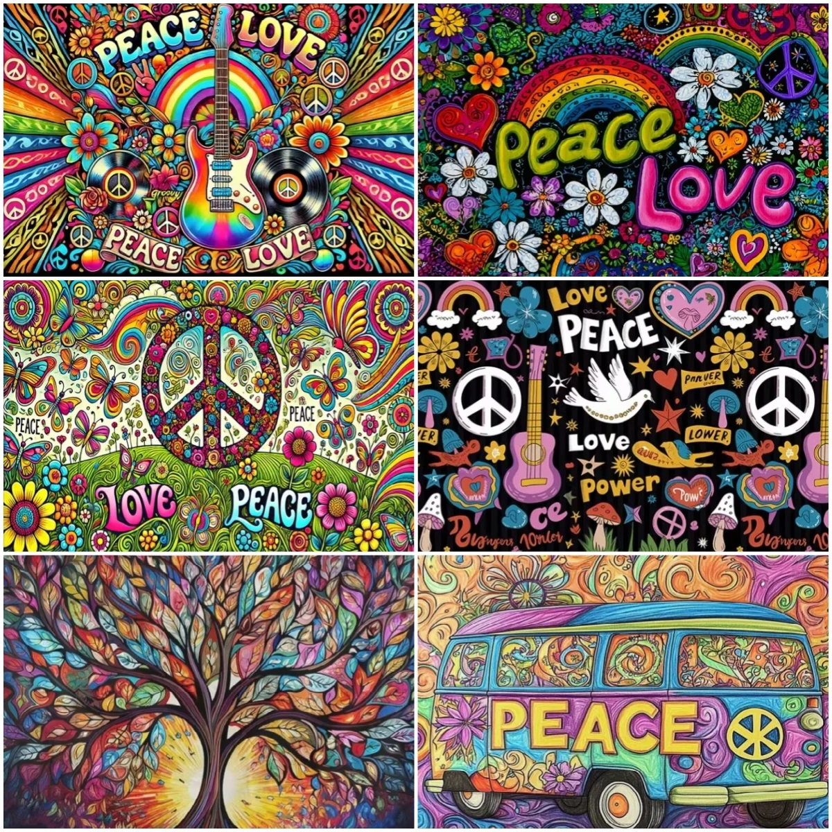 

Colorful Hippie Style Background Love And Peace Party Decorations Bohemian Bus Flowers Photography Props Aesthetic Room Banner