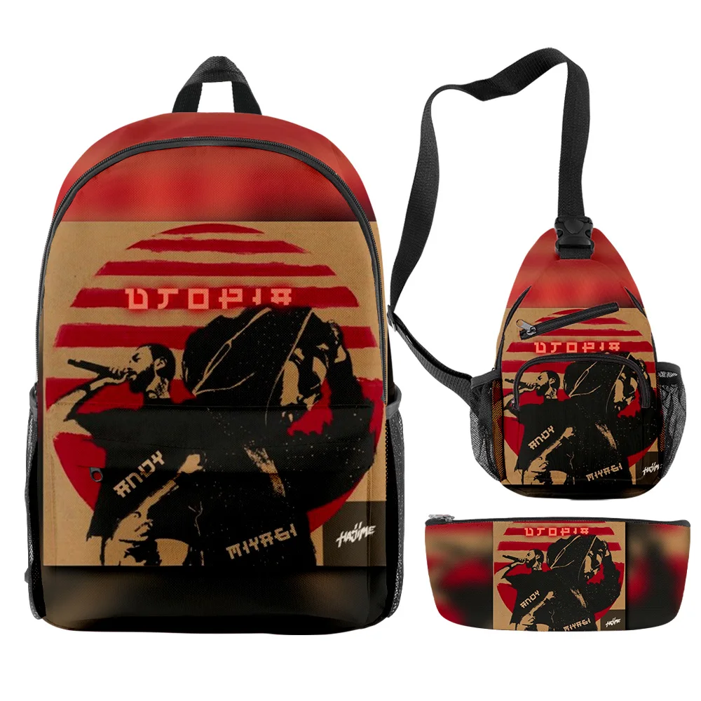 

Harajuku Popular Funny Miyagi & Andy Panda Band 3D Print 3pcs/Set pupil School Bags Travel Laptop Backpack Chest Bag Pencil Case