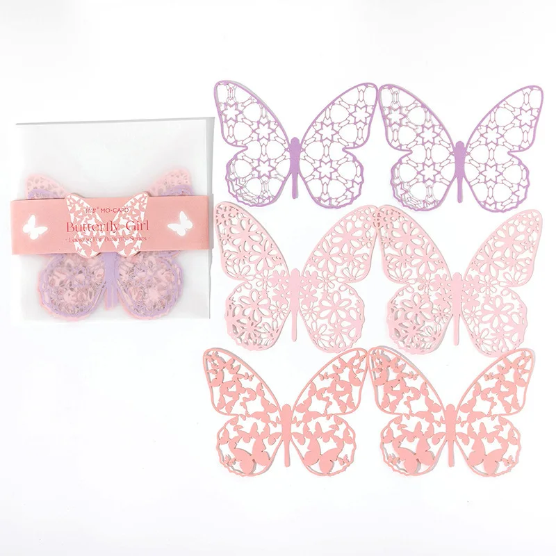 6pcs/set 3D Butterfly Search Series Sticker,Hollow Butterfly Lace Pocket Notebook Decoration Sticker DIY Handbook Decoration