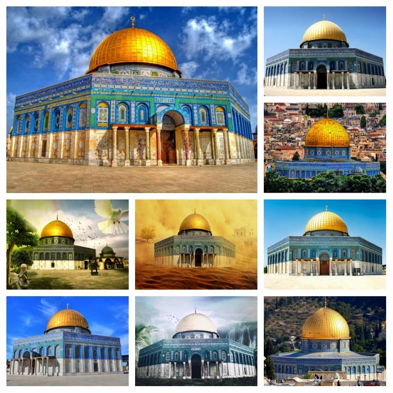 

Muslim Religious Shrine Masjid Al-Aqsa Mosque Diamond Painting AB Drill Dome Of The Rock Jerusalem Landscape Cross Stitch Decor