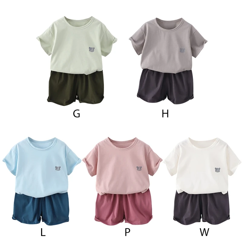 Kids Clothes Girls Outfits Summer Boy Clothing Sets Solid Color Short Sleeve Tops Shorts Home Children Clothing 3-18 Years
