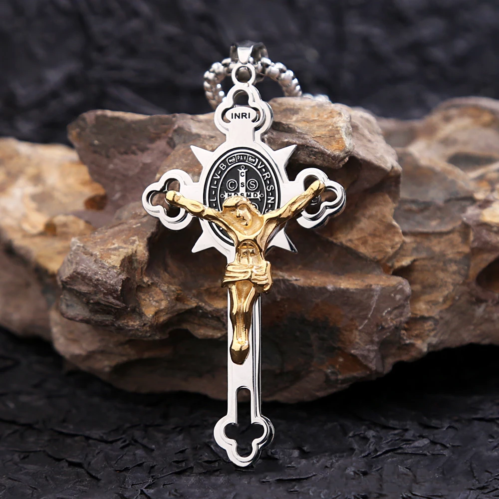 Punk Vintage Christian Jesus Cross Pendant Necklace For Men Stainless Steel Fashion Biker Jesus Necklaces Amulet Jewelry Gifts