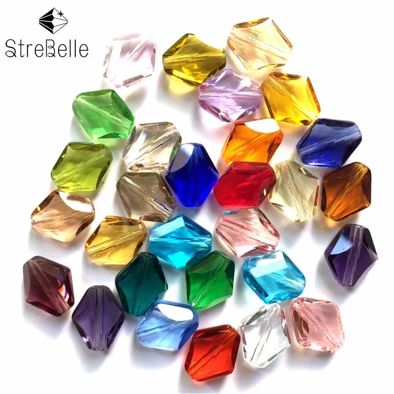 

StreBelle Factory Wholesale Flat Rhombus 12x14mm 100pcs DIY Glass Beads Mixed Colors Crystal Beads for Women Jewelry Making AAA