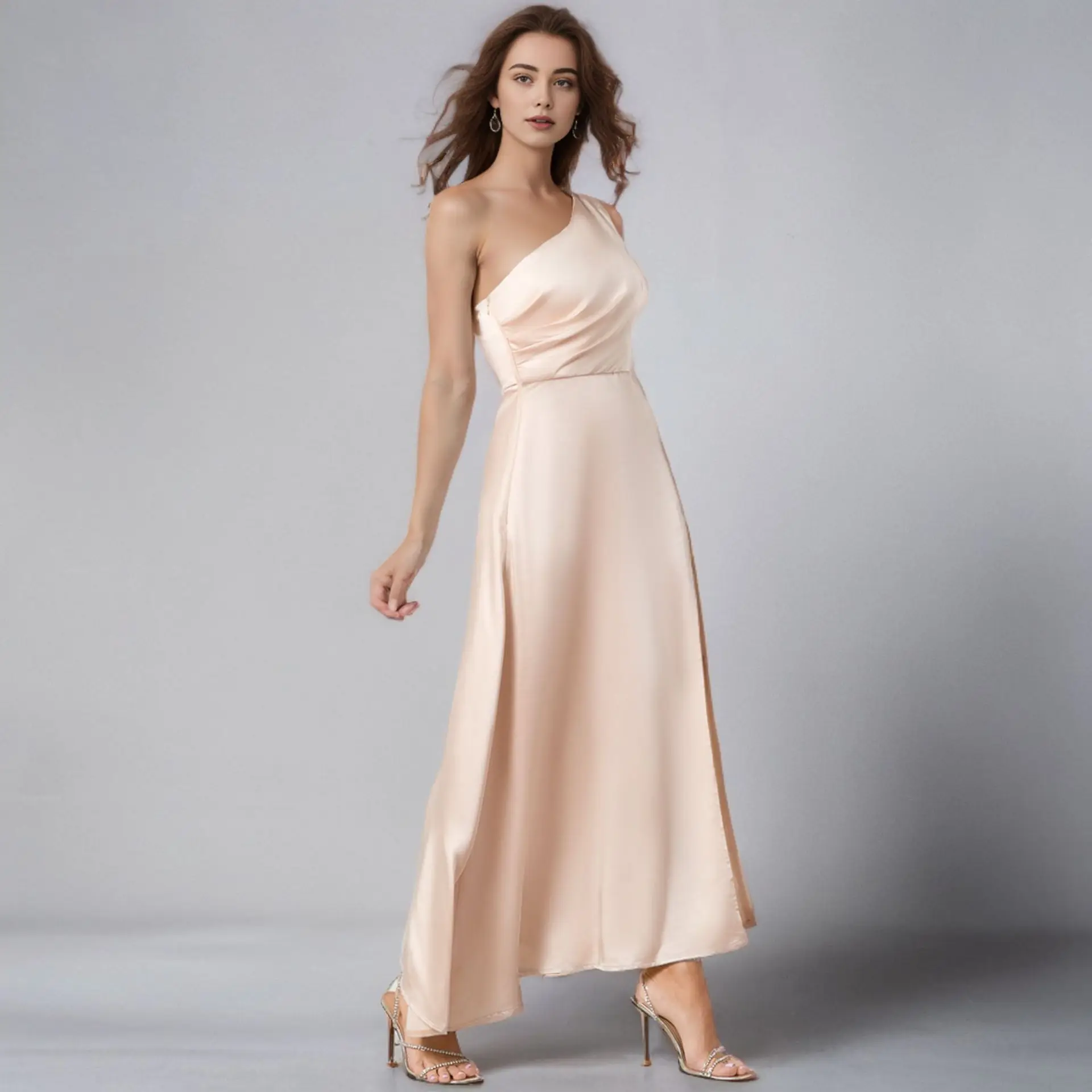 Abito da damigella d'onore con spacco alto a vita alta con una spalla Abiti da sera sexy da ballo con spacco alto lungo