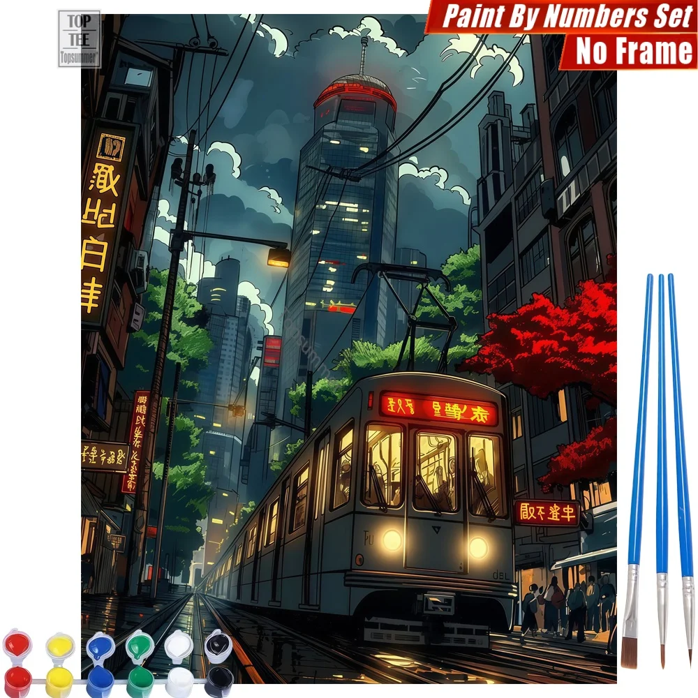 

Night Tram Neon Digital Oil Painting Set - Tram Night Neon Family Gatherings Day Of The Dead Gift For Dad