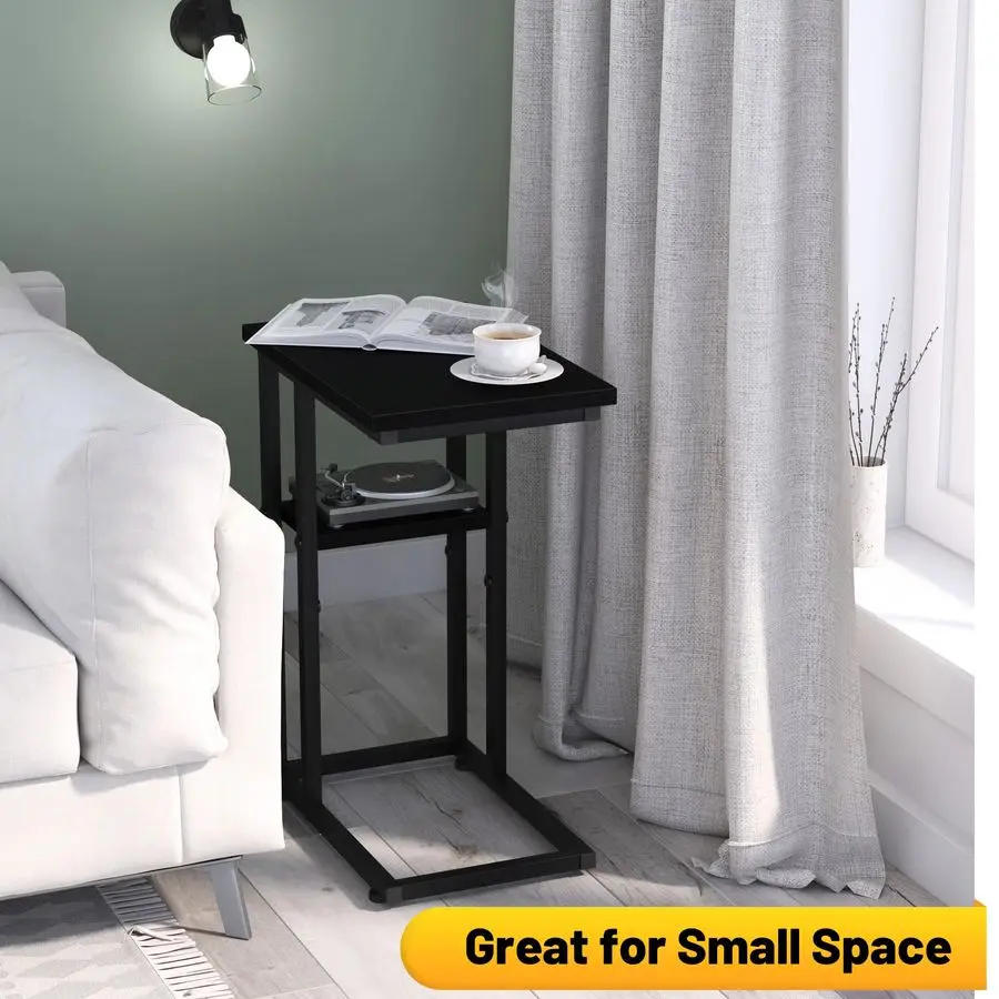 

Shaped End Table, Sturdy 2 Tier C Shaped Side Table for Couch Sofa Bedside Small Space, Couch Side Table for Living Room Bedroom