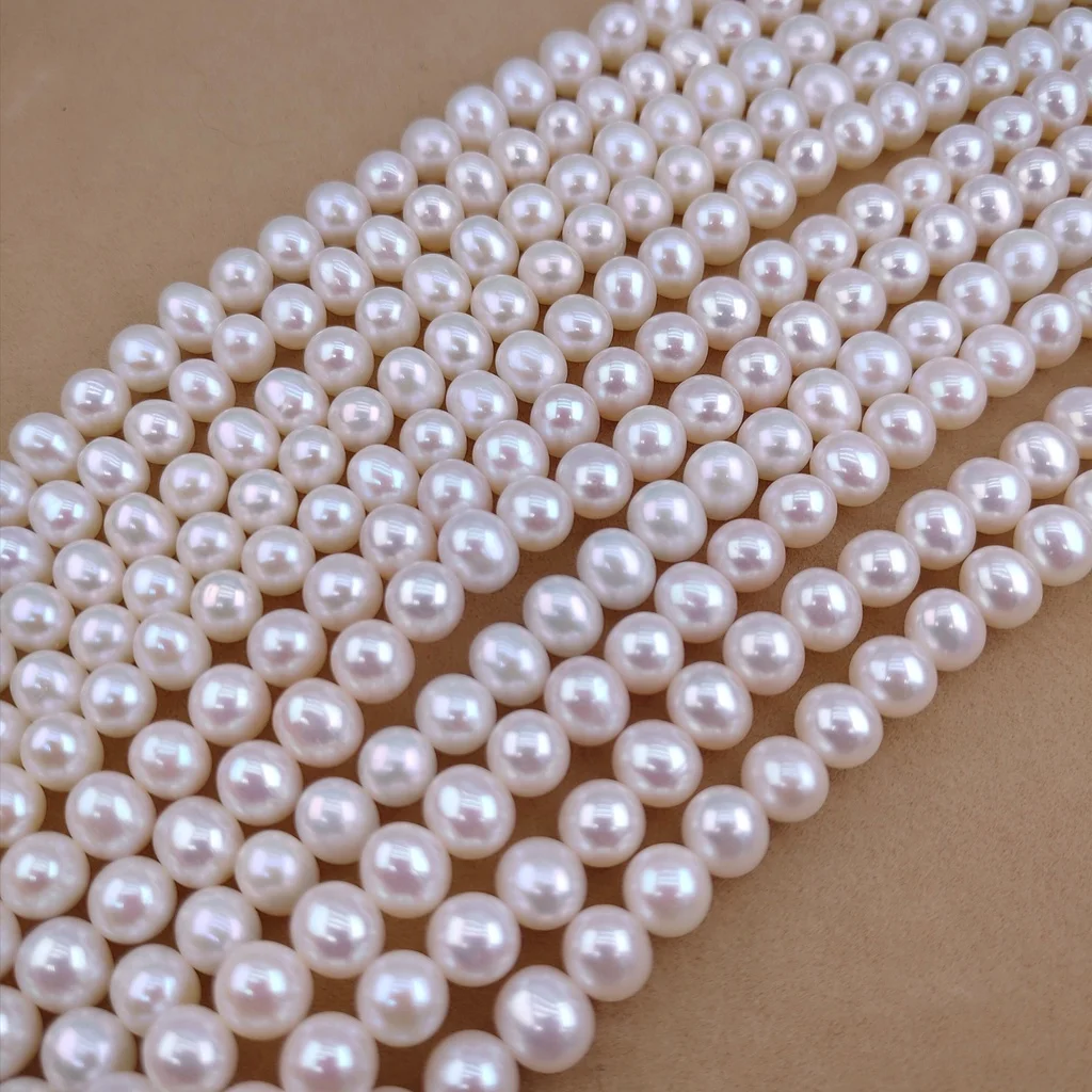 

7-8mm natural white near round freshwater pearl bead DIY necklace jewelry accessory