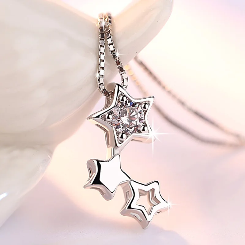 Fanqieliu Real 925 Sterling Silver Star Pendant Necklace Crystal Earrings Chain Bracelets Jewelry Sets For Women Trendy FQL23078