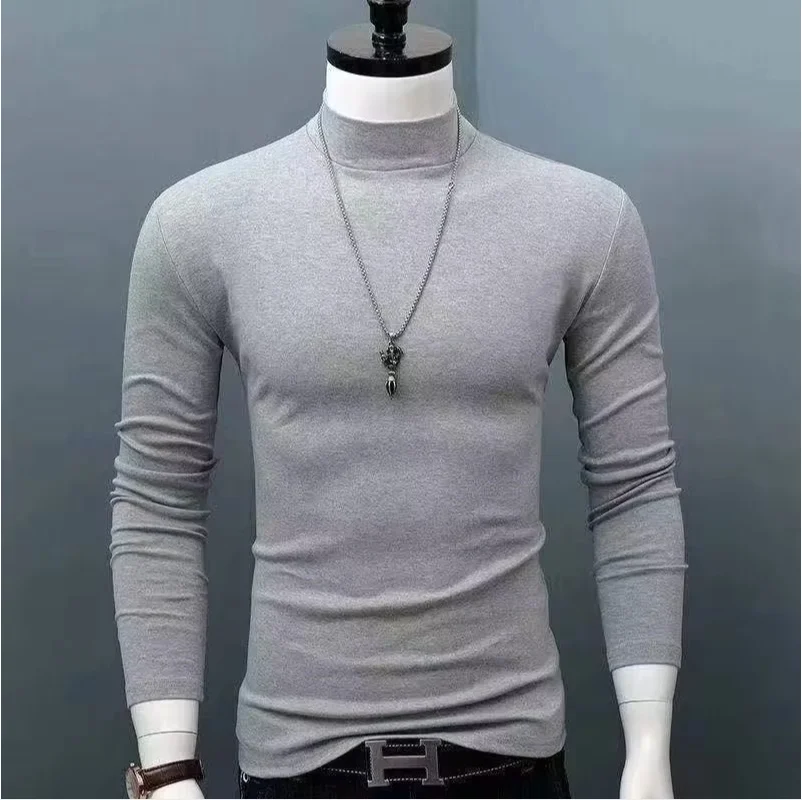 2025 Autumn/Winter New High Collar Men's Bottom Warm Clothes, Comfortable and Warm Long Sleeve T-shirts for Autumn/Winter