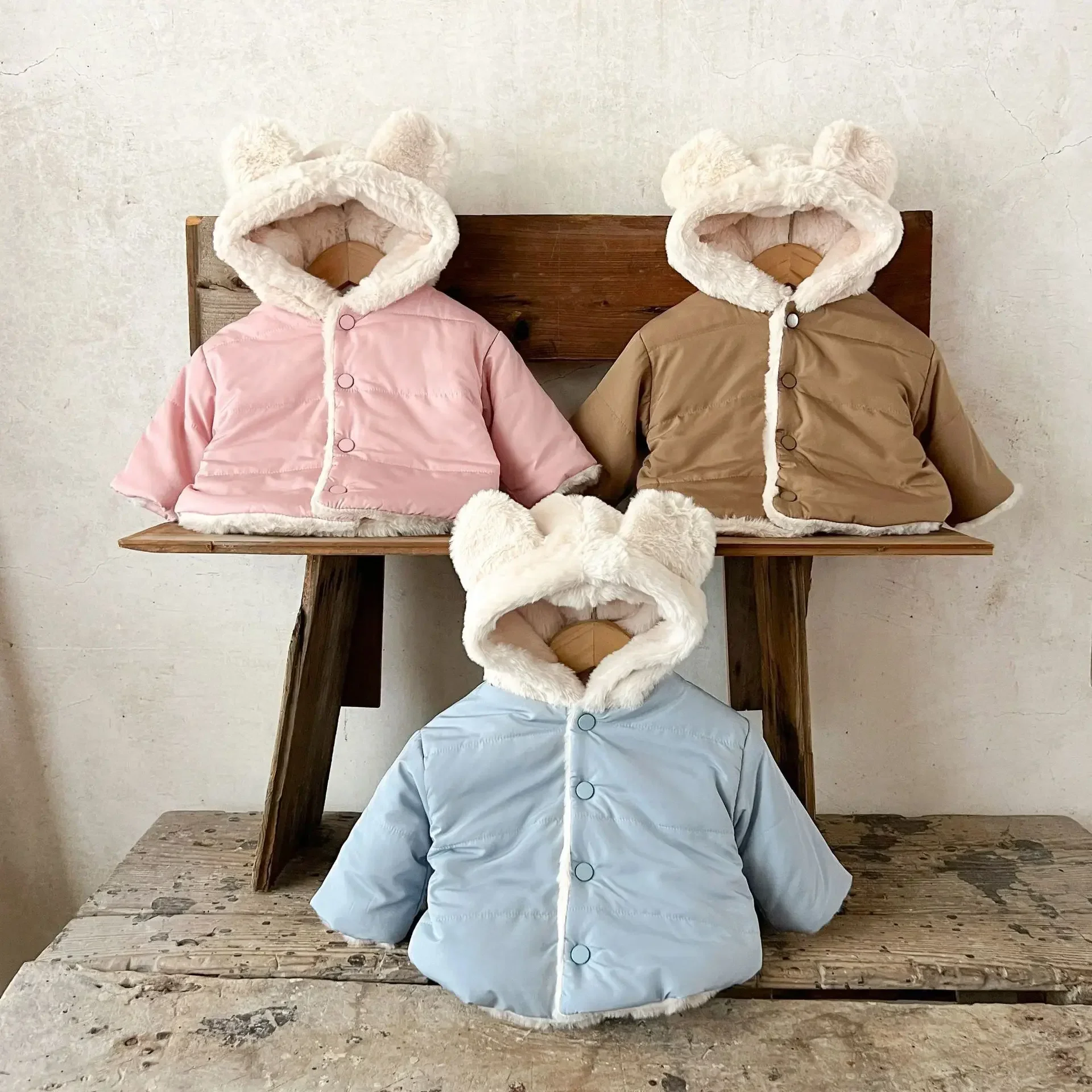 

Newborn Baby Winter Coat Warm Fleece Lined Hooded Jacket Cute Candy Color Outerwear for 0-3Y Boys Girls Thickened Cotton Coat