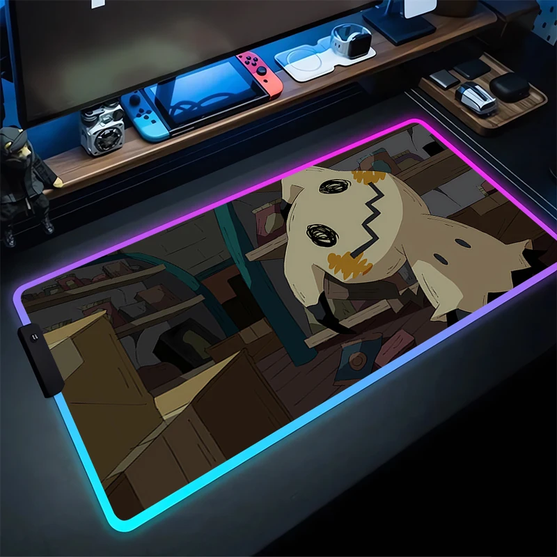 RGB Mouse Pad P-Pokémon Non-Slip Rubber Edge locking mousepads Game play mats notebook computer M-Mimikyu P-Psyduck Home Decor