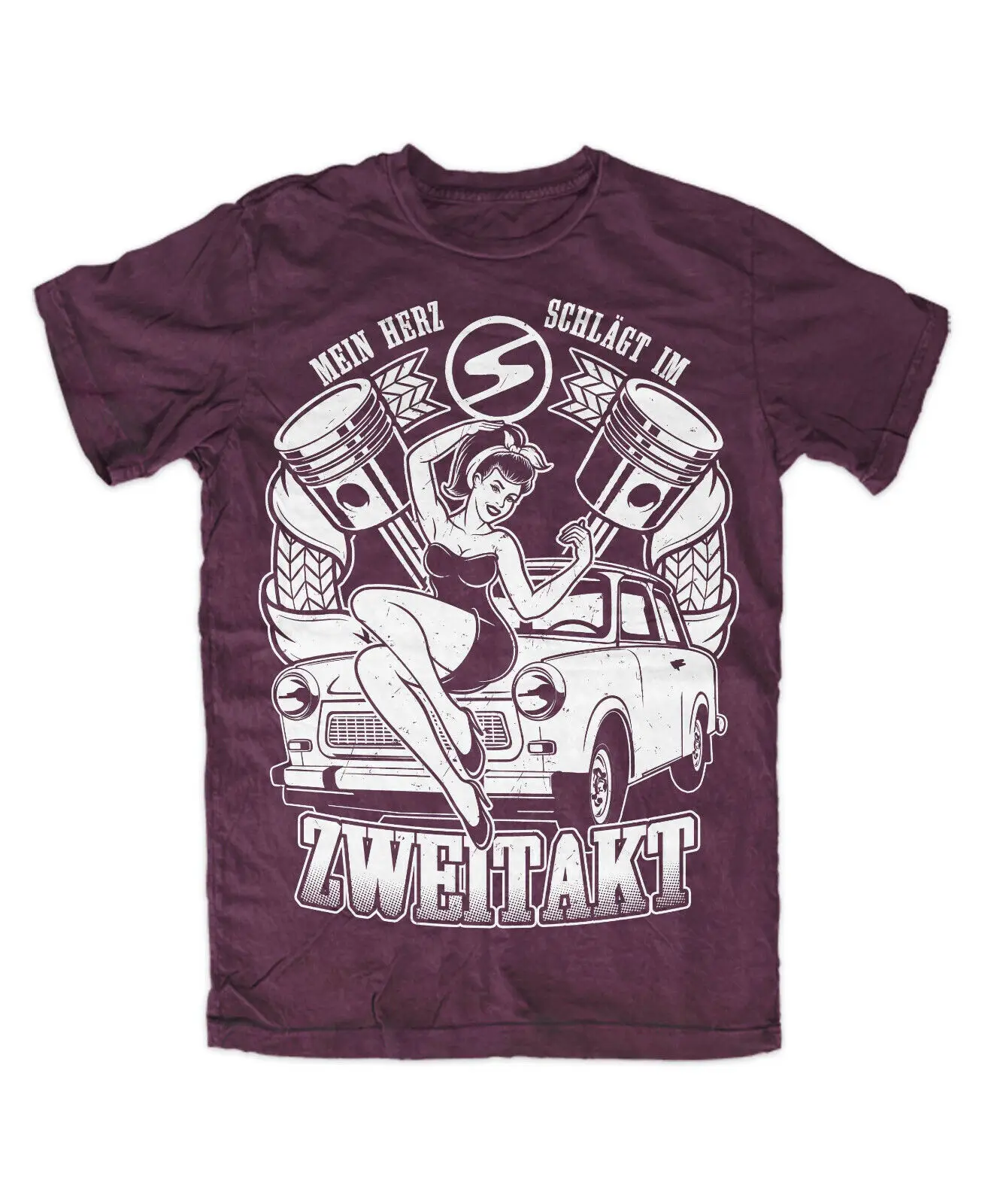 Trabant two stroke T shirt Burgundy GDR Trabant Eastern Cult World Heritage P50 601