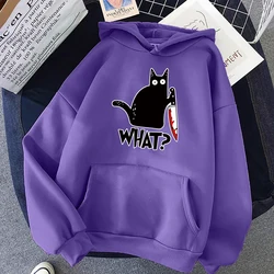 Kitchen Knife Black Cat Wha? Women Hoodies Harajuku Loose Hoody Oversized Casual Clothing Comfortable Fleece Soft Hoodie Womens