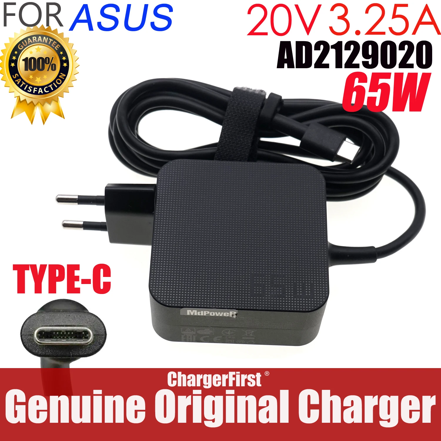 AD2129020 For Asus 20V 3.25A 65W USB-C 5V 3A 9V 3A 15V 3A  type C Laptop AC Adapter Charger zenbook3 B9440U W19-065N2B