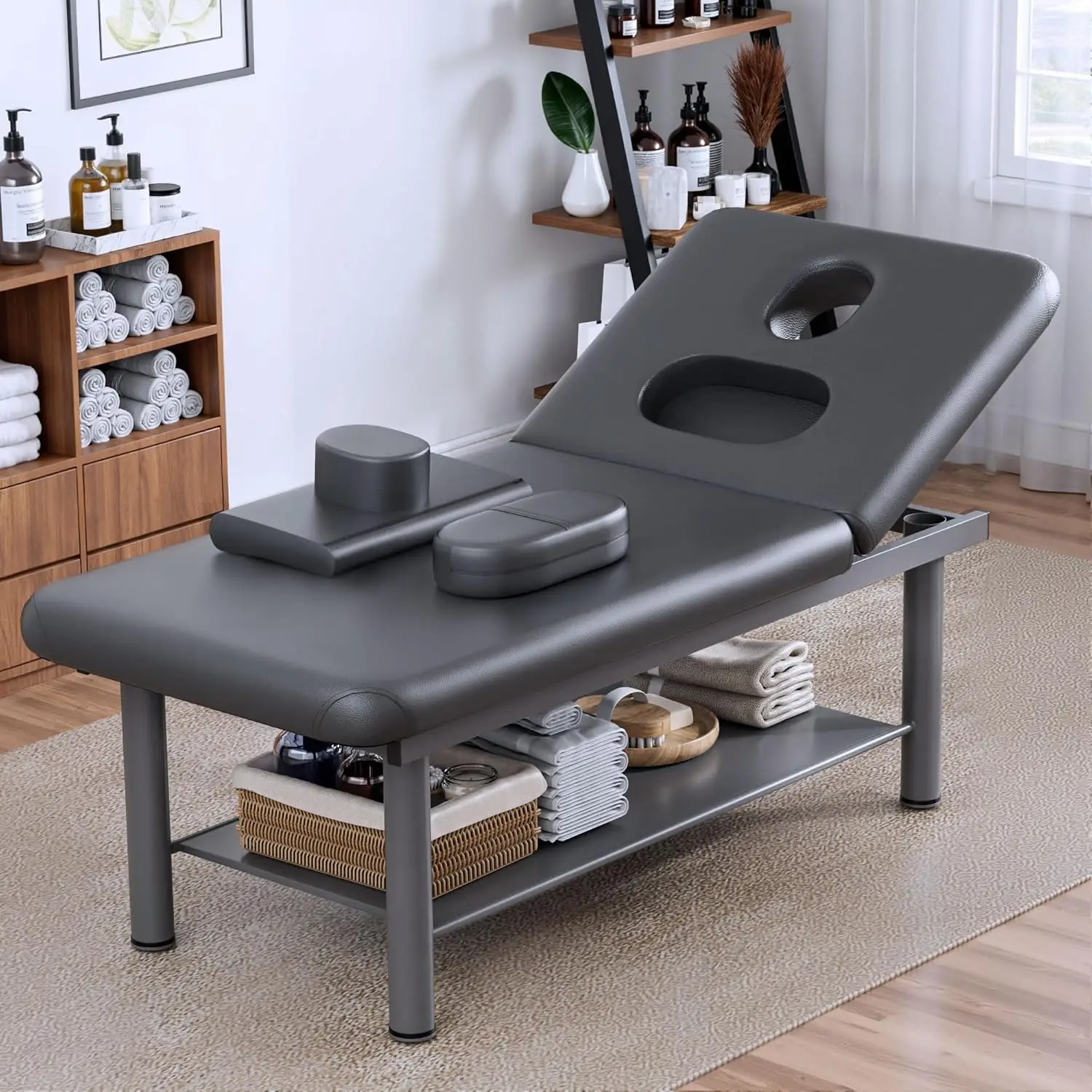 

Heavy Duty Stationary Massage Table with Adjustable Backrest, 31.5" Wide Professional Spa Facial & Therapy Bed,, Customized