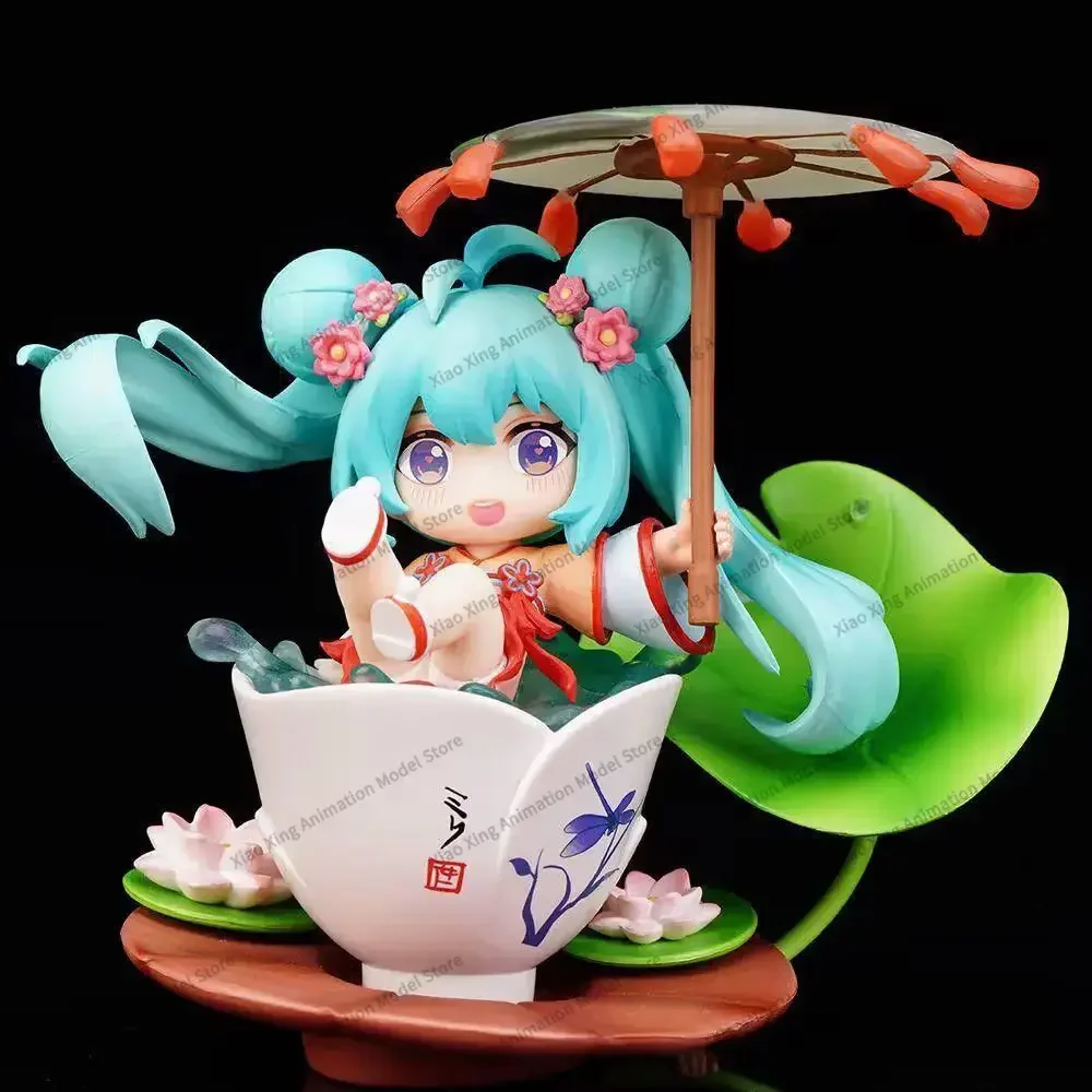 12CM Q Version Hatsune Miku Lotus Pond Moonlight Future Movable and Changeable Animation Hand Model Desktop Decoration Gift