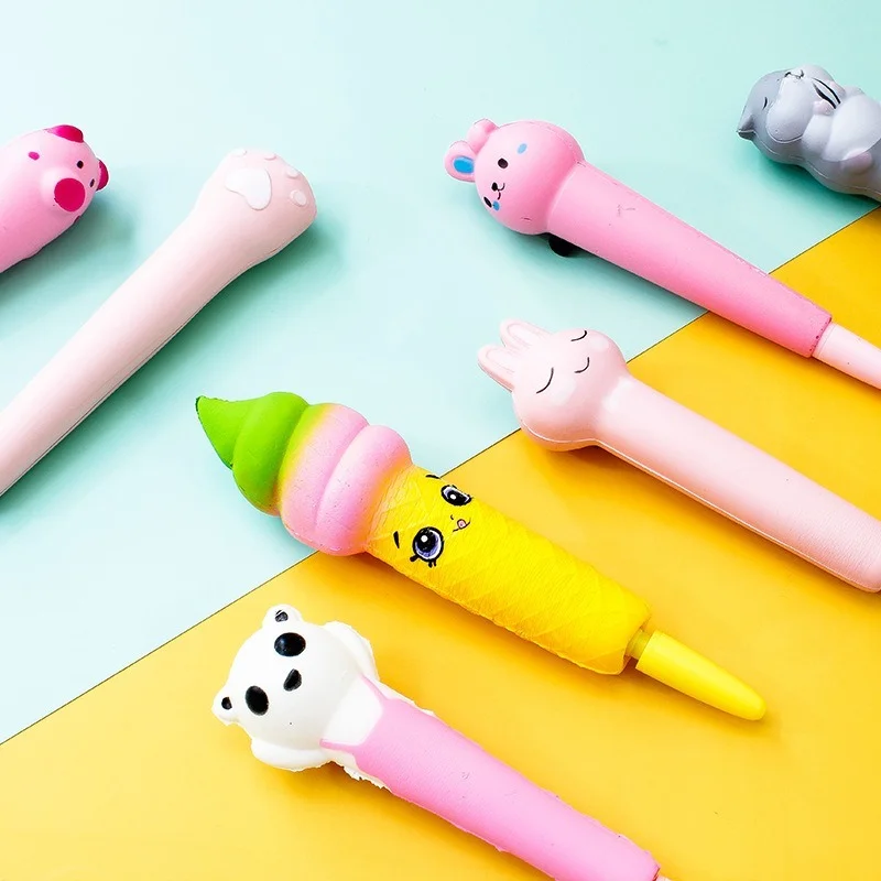 Cute Cartoon Bear Cat\'s Paw Squishy Slow Rising Soft Gel Pen Ink Marker Pen Squeeze Relieve Stress Funny Gift