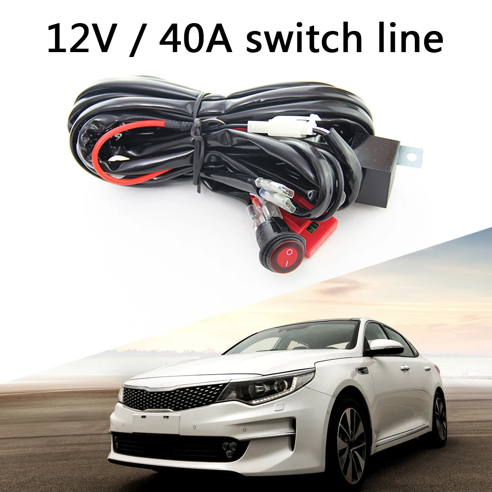 12V 40A Light Bar Wiring Harness Power Relay Blade Fuse Waterproof On/Off Switch 300W Wiring Harness Kit Loom for Car Boat Truck