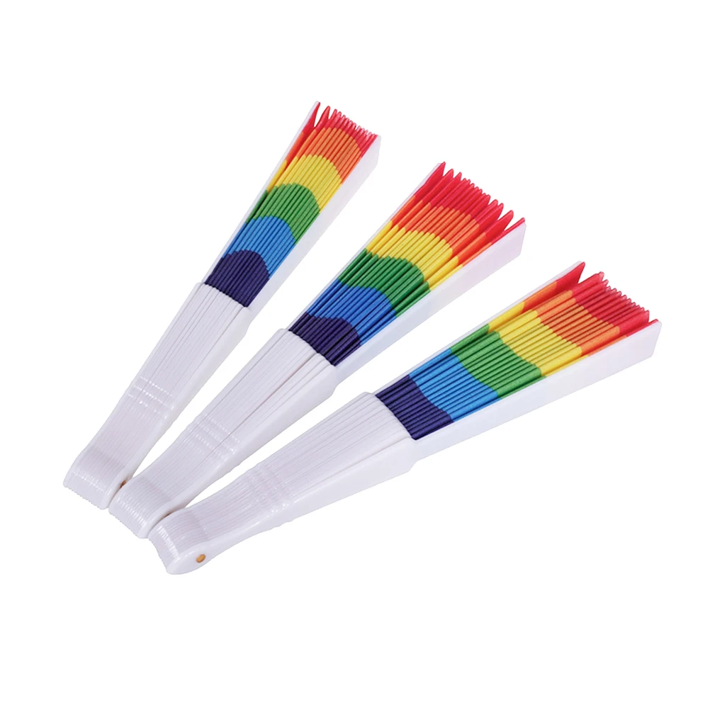 

3pcs Colorful Folding Fan Creative Fan Lovely Hand Fan Plastic Printing Fan for Dance Performance Summer Decor