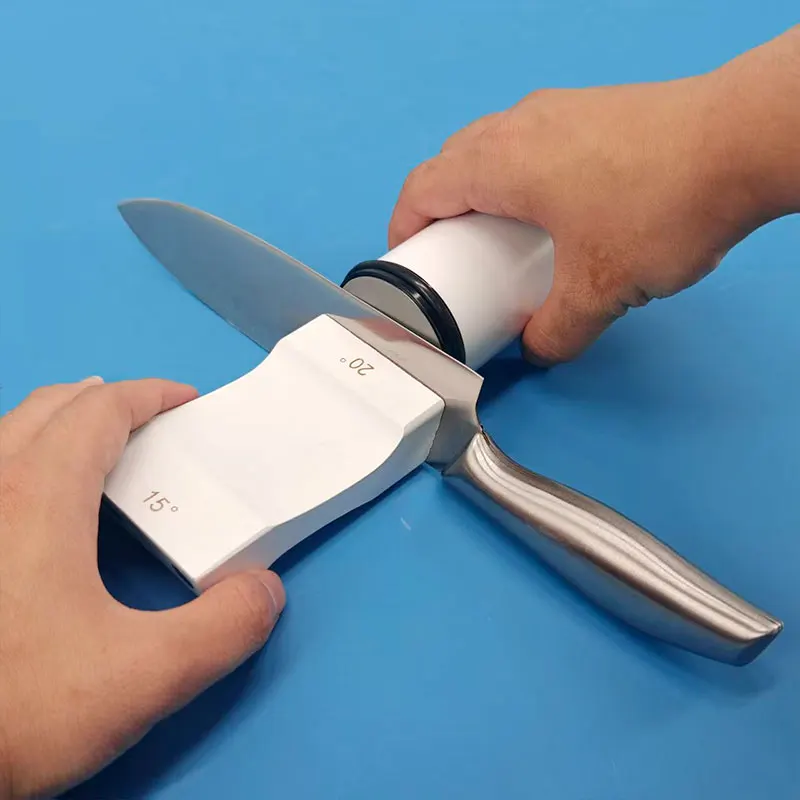 

Rolling Blade Sharpener Set Diamond Grinding Disc Jade Fine Sharpening 15/20° Two Angles Non-slip Base Kitchen Sharpening System