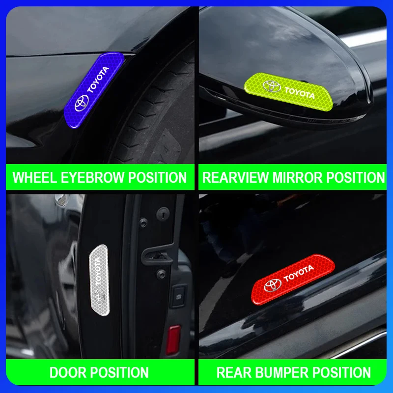 

4pcs Car Door Reflective Strips security Warning Stickers For Toyota Prius Avensis Rav4 Auris Yaris Verso Land Cruiser Highland