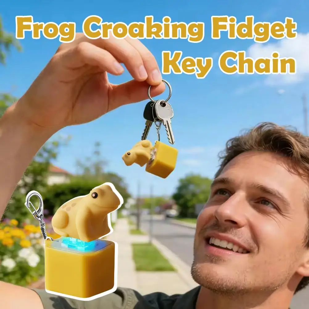 Hot Koop Spraakgestuurde Kikker Sleutelhanger LED Light Up Stress Fidget Speelgoed Druk-naar-Trigger Realistische Kikker oproepen Draagbare Sleutel