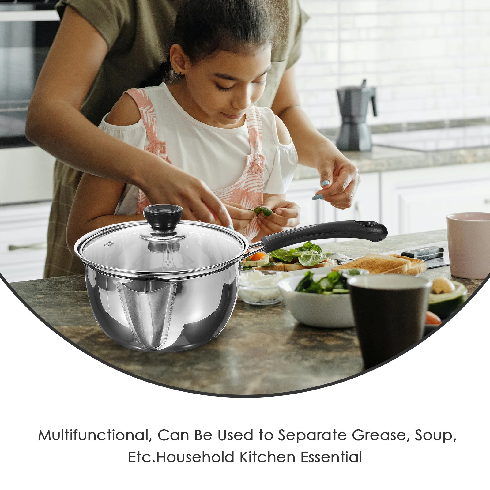 

Stainless Steel Oil Filter Pot 304 Material Strainer Spout Glass Lid Versatile Kitchen Tool Cooking Prep