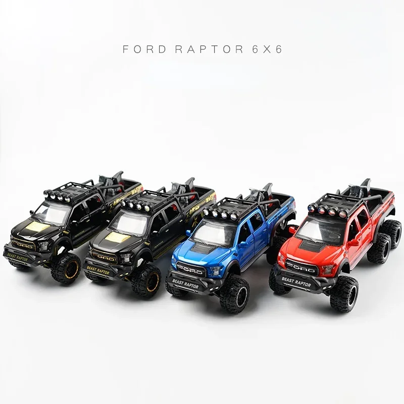 1/32 Ford Raptor F150 Off-Road Vehicle 6X6 Pickup Suspension Big Wheel Diecast Alloy Car Model Children\'s Toy Truck Boy Gift