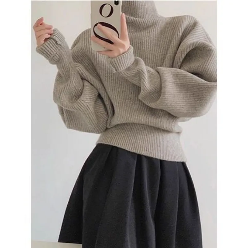 

2026 Elegant Japanese Turtleneck Sweater Woman Long Sleeve Slim Knitted Pullover 2000s American Vintage Knitwears Aesthetic Y2k